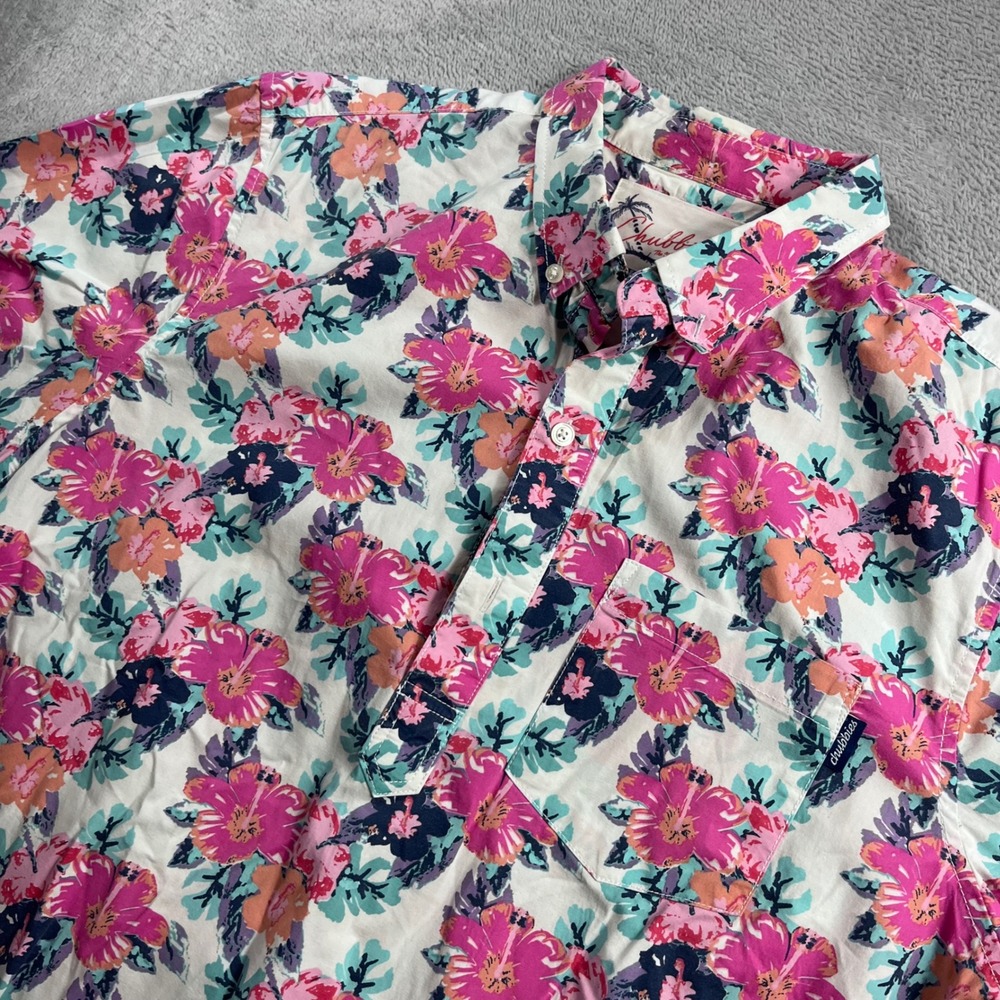 Chubbies Mens Medium Floral Short Sleeve Button Up Shirt Pink Blue Tropical